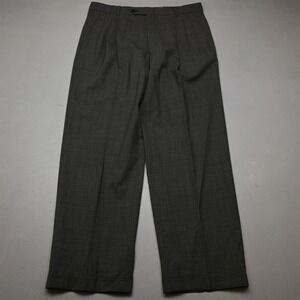 Vtg Bespoke 34x32 Gray Micro Houndstooth Wool Pleated Cuffed Baggy Mens Pants